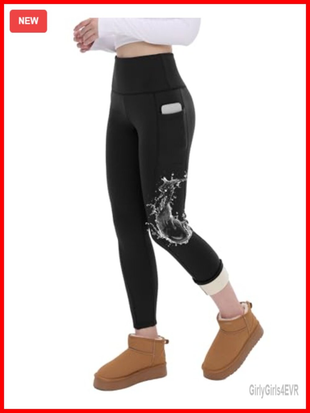 Fleece Lined Leggings Women with Pockets Winter Water Resistant Pants